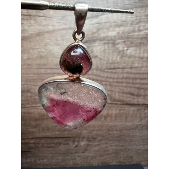 NEW Watermelon Tri color tourmaline sterling silver pendant 11.02 grams - Picture 13 of 14